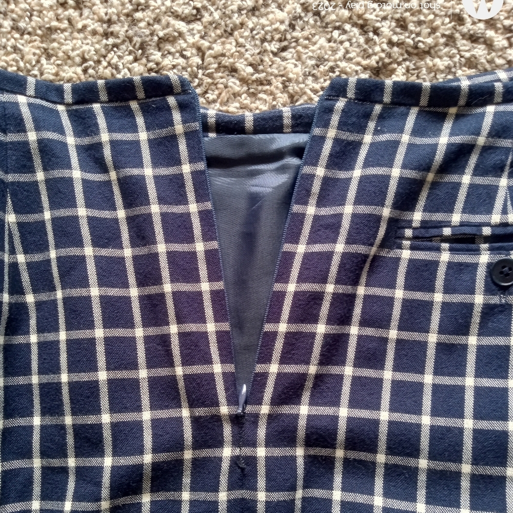 Ralph Lauren Plaid Midi Skirt Cotton Blend Vintage Blue Size Large 14 - Picture 7 of 8